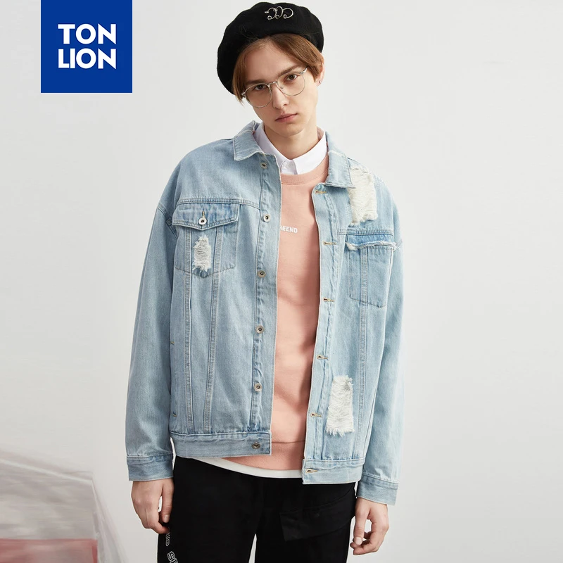 Мужской джинсовый светильник TONLION синяя куртка с длинным рукавом и отложным