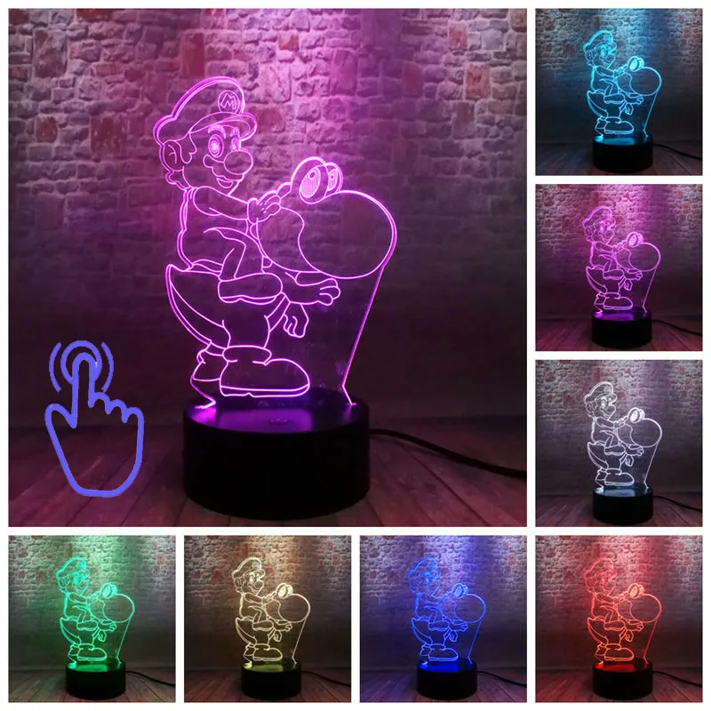 Touch Switch Супер Марио модель 3D Иллюзия светодиодный ночной Светильник Красочные мигающий светильник светится в темноте Super Mario Bross рисунок игрушки для детей - Цвет: Touch Switch
