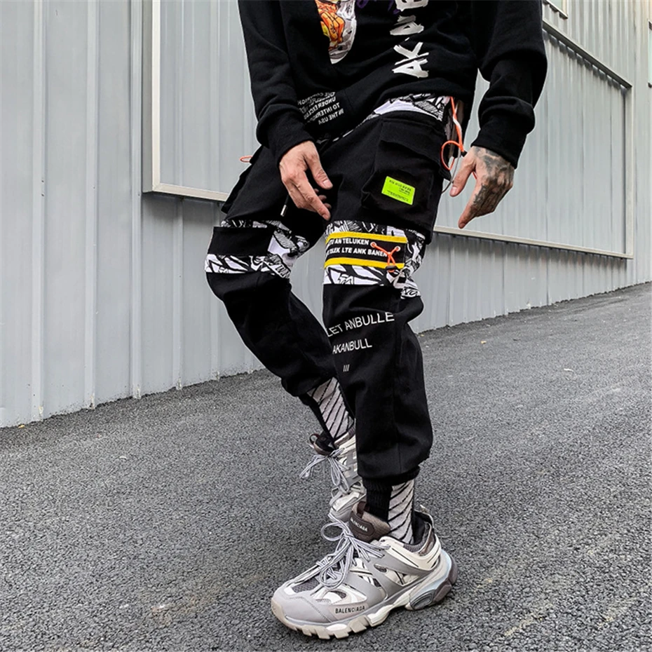 Новые корейские черные лоскутные брюки-шаровары мужские повседневные штаны для