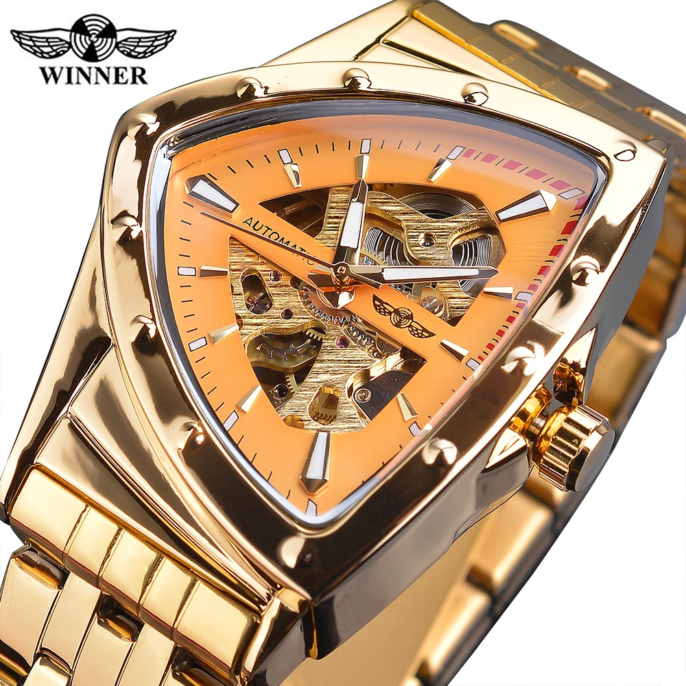 Winner Golden Men's Wrist Watch Luxury Mens Mechanical Watches Automatic Wristwatch With Luminous Pointers Relogio Masculino