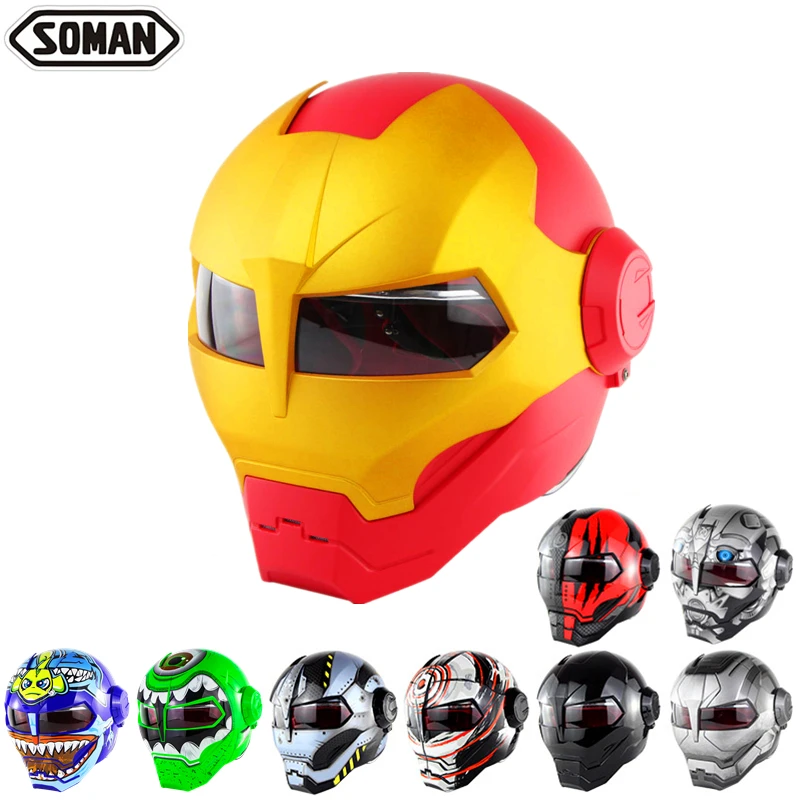 Классический мотоциклетный шлем в стиле ретро Железный человек горошек на все