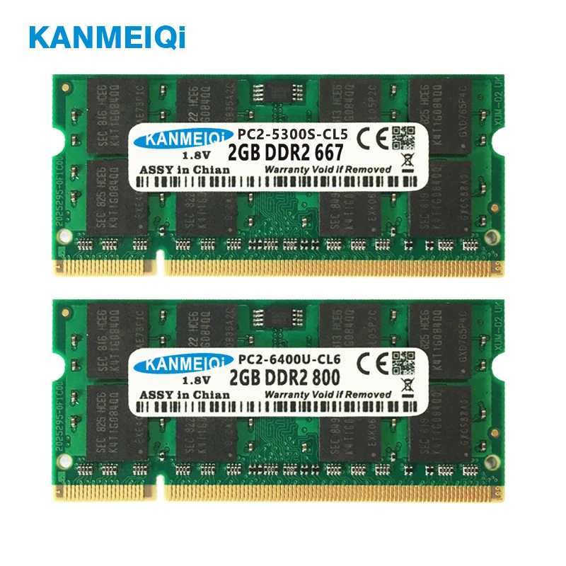 Kanmeiqi DDR2 4 Гб(2 шт. X2GB) PC2-6400 800 МГц 533/667 МГц для ноутбука SO-DIMM памяти Оперативная память 200pin 1,8 V