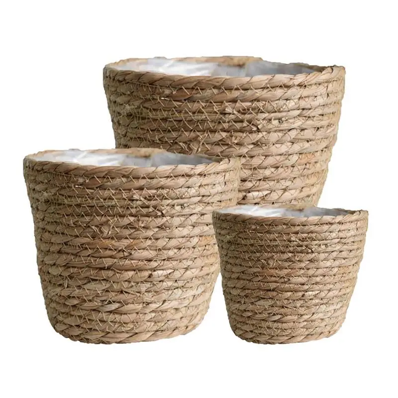 

Handmade Woven Basket Garden Decoration Grass Flower Pots Hand Woven Flower Pots Woven Baskets Grass Woven Storage Baskets