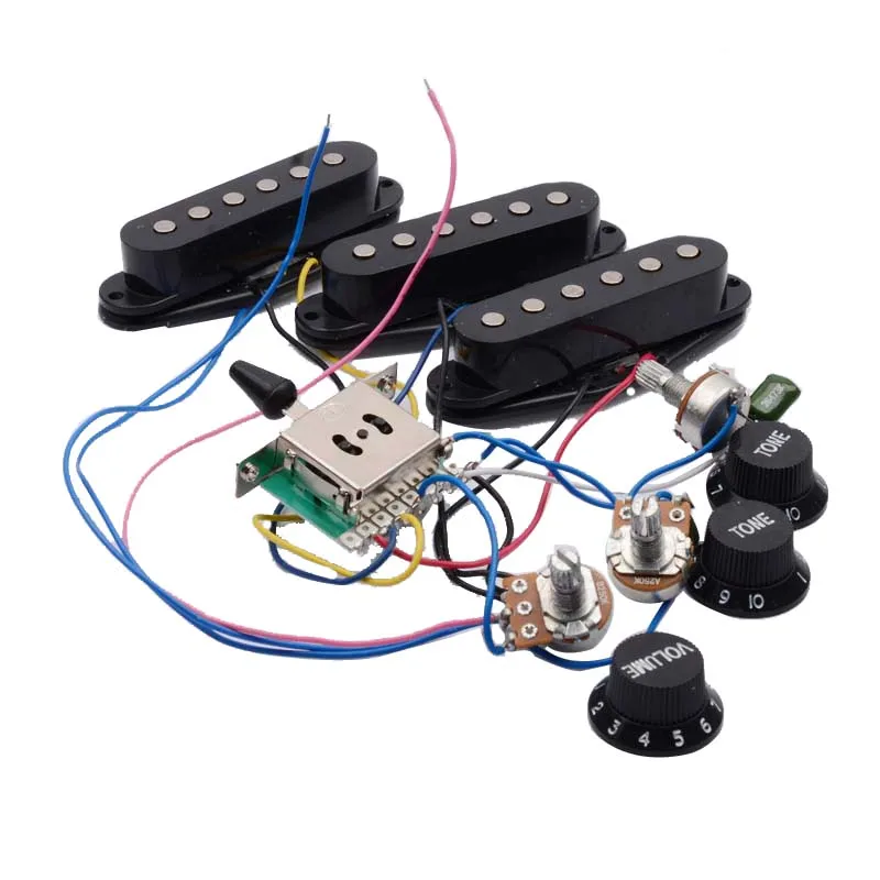 

Electric Guitar Pickup Wiring Harness Prewired 5-way Switch 2T1V SSS SSH & 1T1V HH Pickup for ST Electric Guitar Black-White