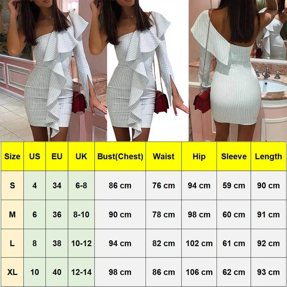 

2019 Women One Shoulder Ruffle Striped Bodycon Dress Sexy Ladies Evening Party Short Mini Dresses Summer Holiday Sundress