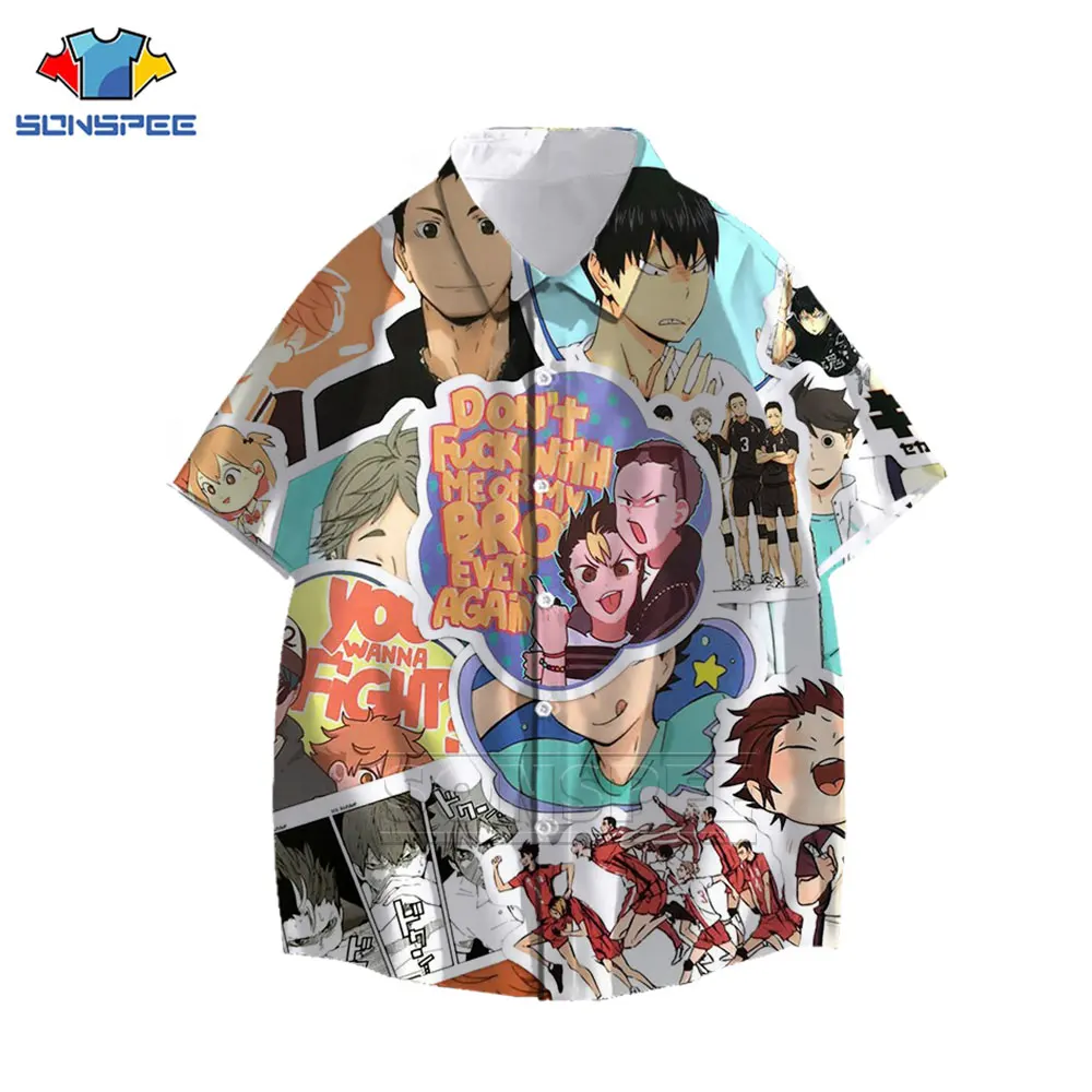 Japan Anime Haikyuu!! Shirt 3D Print Funny Many Character Pattern Shirts Summer Casual Men Hawaiian Volleyball Sports Blouse