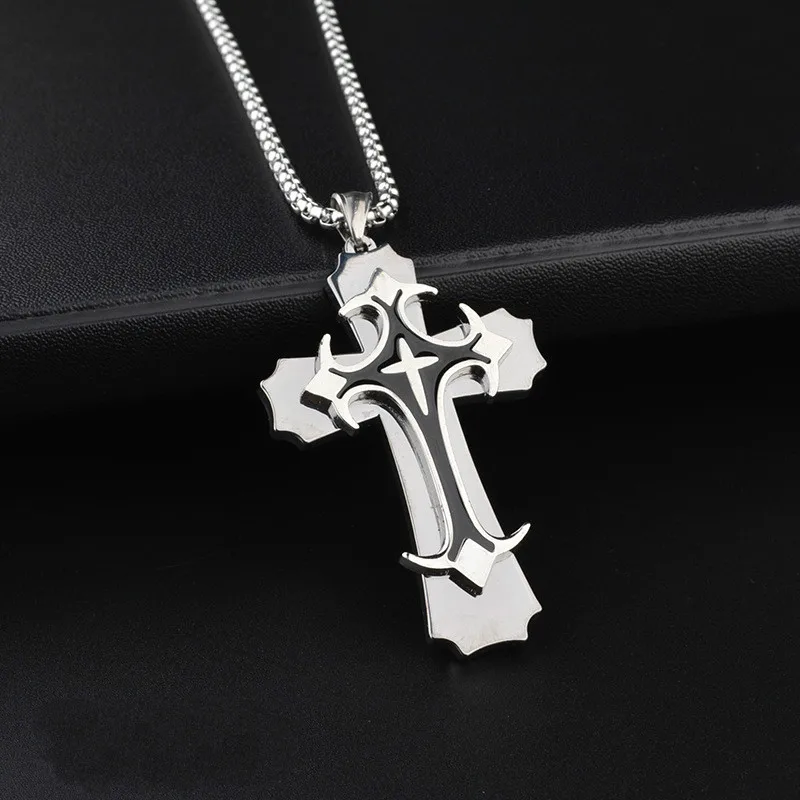 

Dripping Oil Cross Pendant Necklace Stainless Steel Fashion Hiphop Chain Men and Women Disco Rap Jewelry Rock Band Nightclub Bar