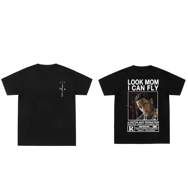 

Cactus Jack Tshirt Men Women LOOK MOM I CAN FLY Travis Scott T-shirt Oversized Hip Hop Tee Shirt High Quality Cotton T Shirts