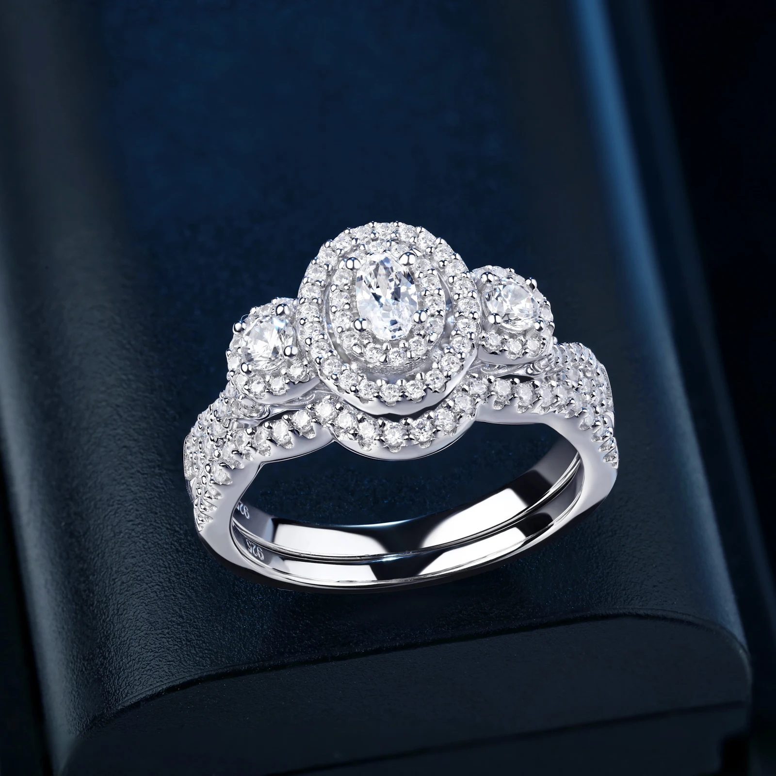 Wuziwen Halo Oval Round Cut AAA Zircon 925 Sterling Silver Wedding Ring Set For Women Engagement Promise Rings Jewelry