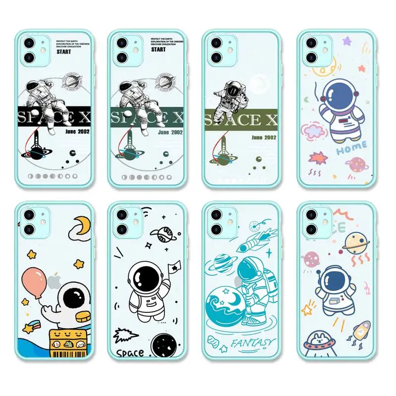 

Cool Astronaut Phone Case For Iphone 7 8 Plus X Xs Max Xr 11 12 Mini Pro Max Blue Matte PC Silicone Waterproof Cover