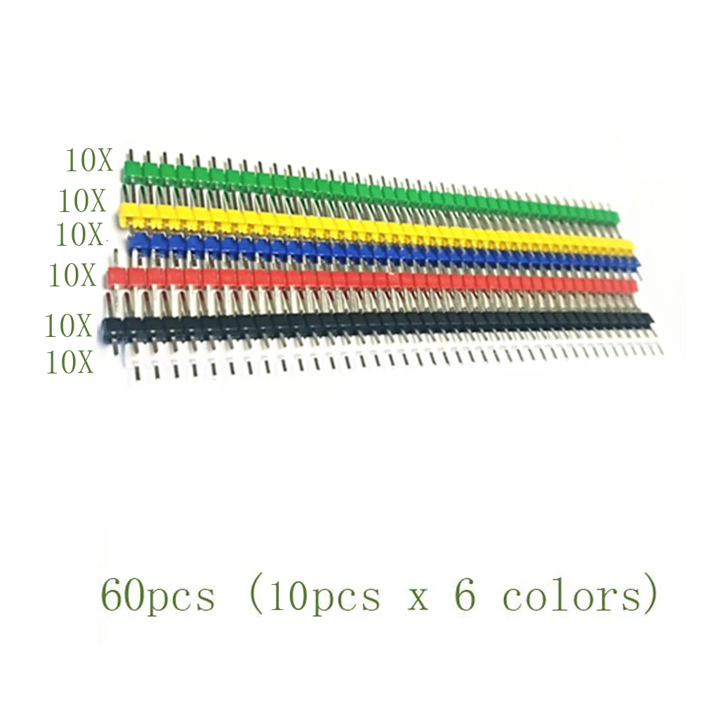 pin headers mixed 60 шт. цветной 2,54 мм Однорядный прямой штыревой разъем гнездо печатной платы разъем полосы комплект - Цвет: pin headers mixed
