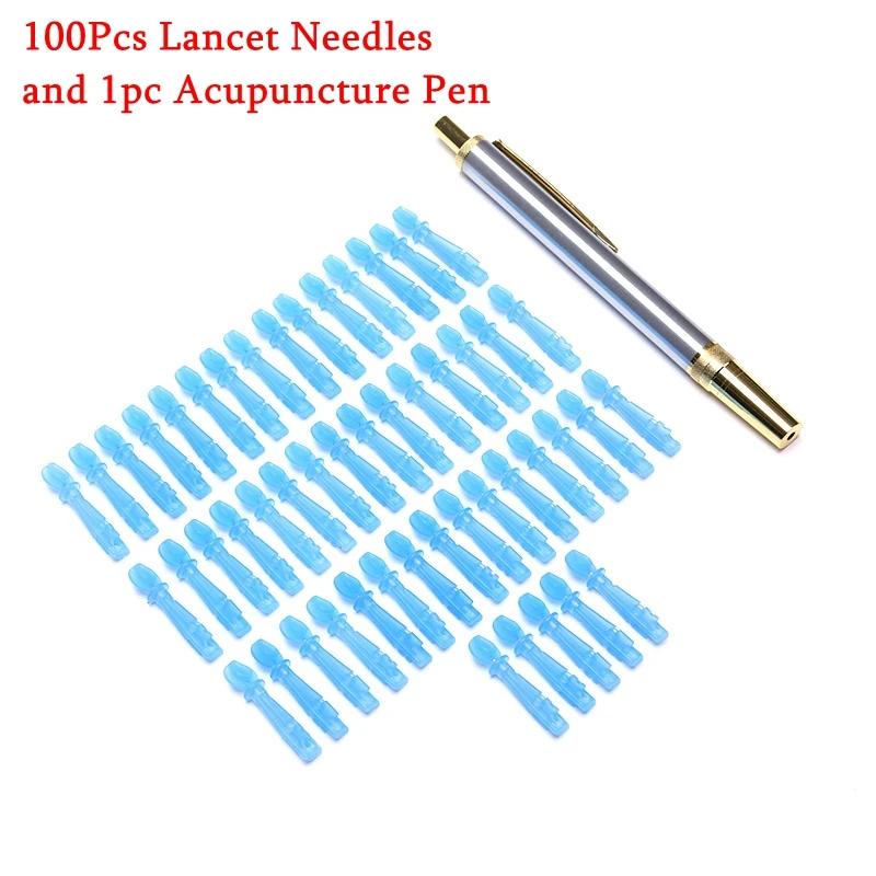 100 шт. ланцетные иглы + 1 акупунктурная ручка из нержавеющей стали