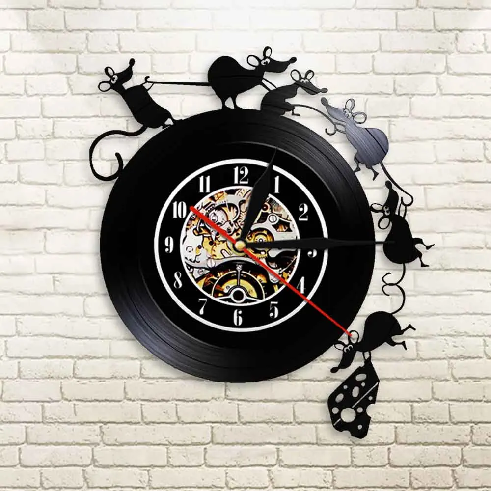 Часы настенные виниловые декоративные с рисунком мыши и сыра|Настенные часы| |