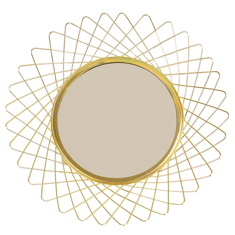 

European Creative Metal Glass Mirror Bottom Iron Fruit Plate Home Living Room Tabletop Candy Snack Collection Plate Container