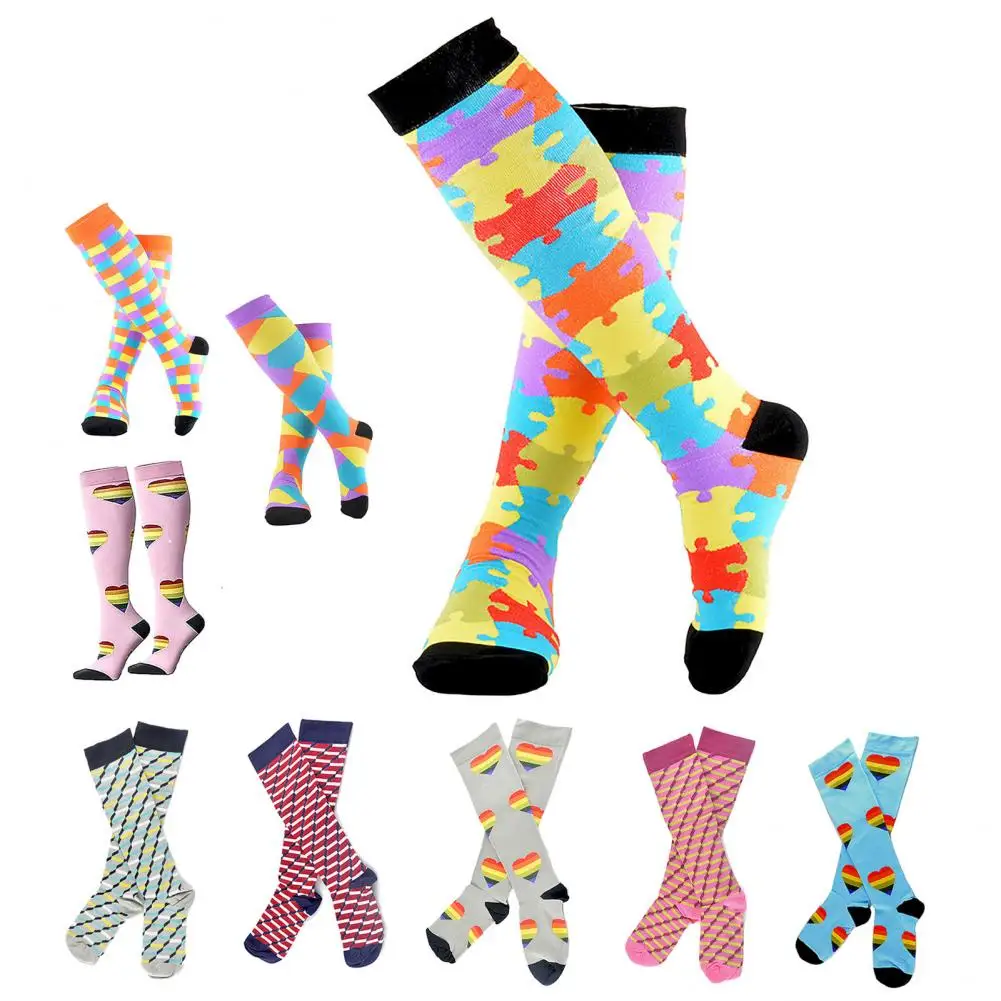 

Men Women Heart Print Sport Cycling Compression Stockings Knee Length Socks