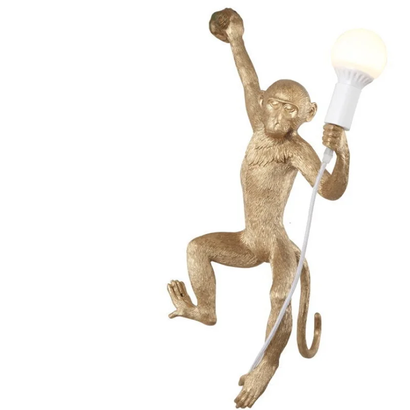 Gold right wall lamp Лампа в форме обезьяны, смолы, черный, белый, золотой, правая левая сторона, обезьяна, настенный светильник для спальни, ретро бра, настенные светильники, близнецы, настенный светильник - Цвет абажура: Gold right wall lamp