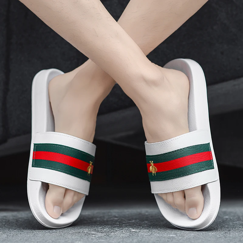 

Men's summer slippers luxury brand high-quality little bee embroidered slippers non-slip comfortable outdoor beach sandals