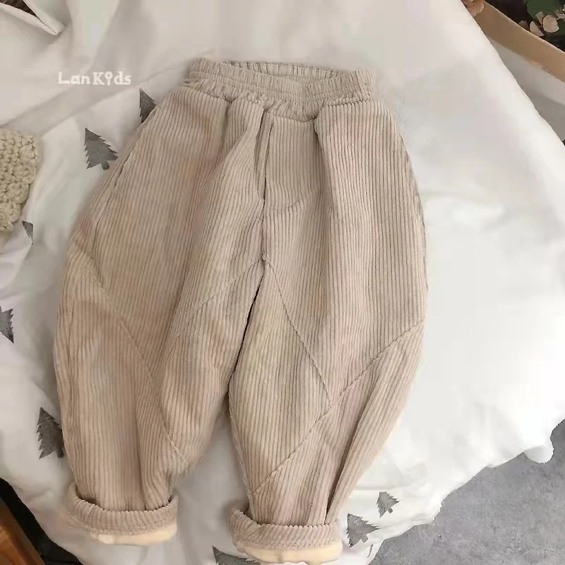 

New Fabric High-quality Plus Velvet Stitching Harem Pants Korean Children's Corduroy Plus Velvet Thick Carrot Pants
