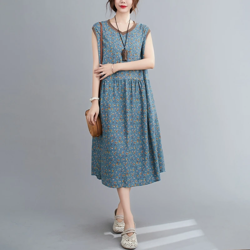 В винтажном стиле Сезон лето без рукавов свободного кроя с цветочным принтом