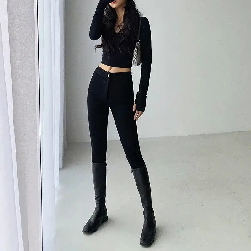 

Women Solid Flare Jeans Vintage Slim Pockets Ankle-length Zipper Korean Style Fashion Ins Streetwear Sexy Females Trousers Chic