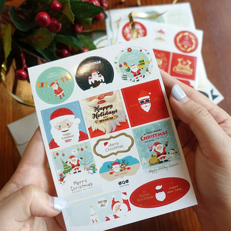 Веселая Рождественская Печать стикер 24 шт Санта Клаус красная Золотая тисненая
