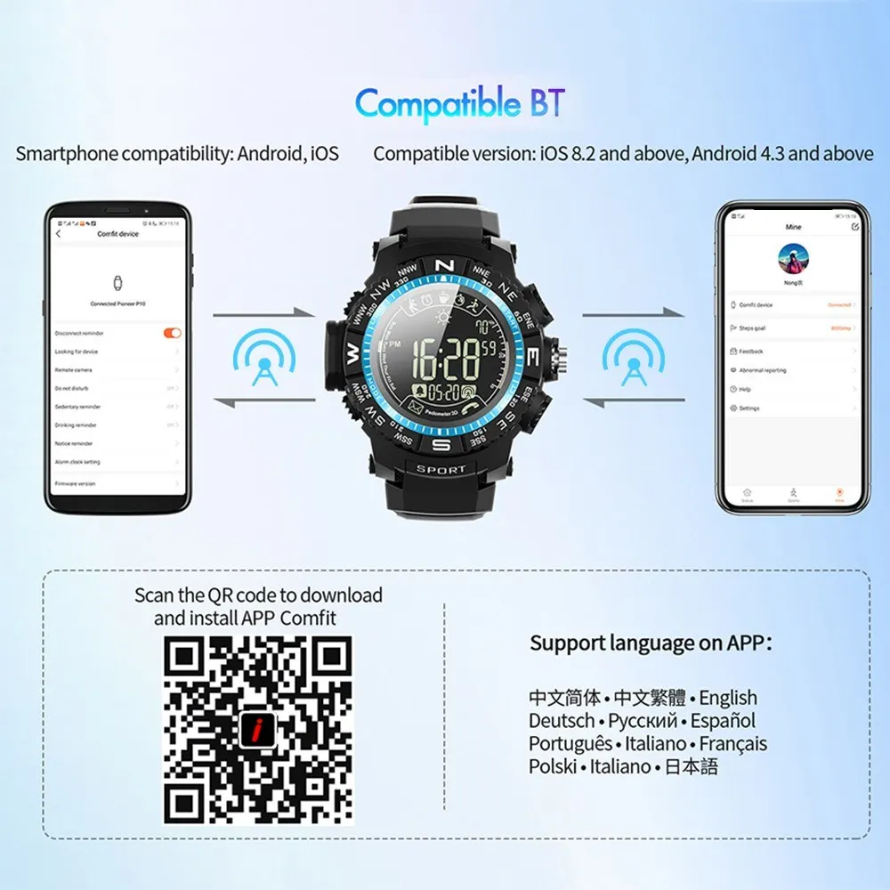 

ioutdoor P10 Smart Watch 1.2'' FSTN Screen BT4.0 IP68 Triple Protection 5ATM Waterproof Health Management Calories Alarm Multipl
