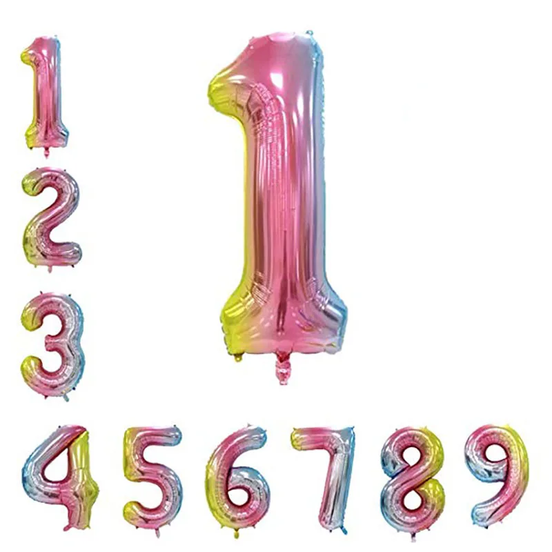 

32 Inch Number Balloons Foil Ballon Rainbow Gradient Digit Ball Colorful Wedding Birthday Party Decoration Baby Shower Supplies
