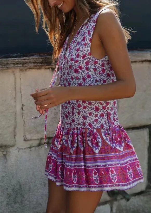 Милое синее Цветочное платье на шнуровке с глубоким v-образным вырезом