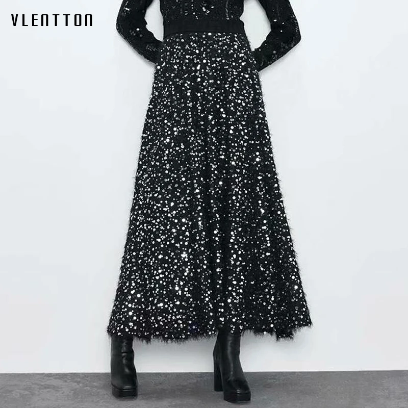 Весна Осень 2020 шикарная плиссированная юбка макси с бусинами Женская