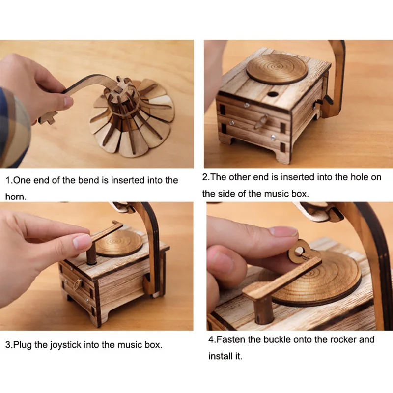 DIY музыкальная шкатулка ретро деревянная рукоятка фонограф дизайн креативный