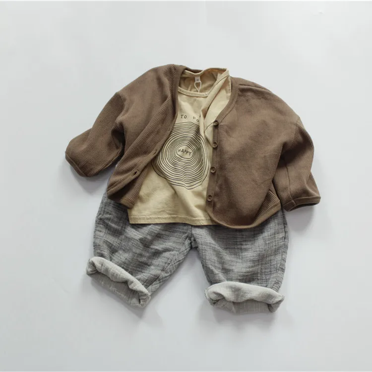 Корейский стиль 2021 новый весенний Детский кардиган свободные однотонные детские