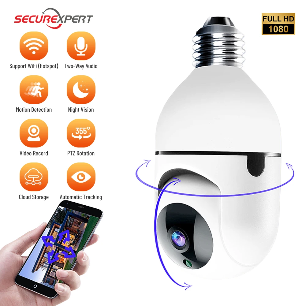 

HD 1080P WIFI PTZ Camera 360° Rotation Automatic Tracking Panoramic Camera Light Bulb Wireless Camera Remote Monitoring
