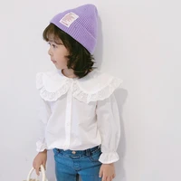 girls white doll collar shirt 2021 spring new sweet girls pure color lace collar cardigan shirt childrens clothing