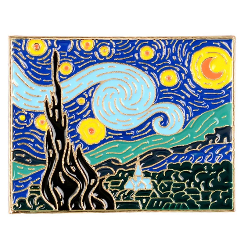 Картина маслом Ван Гога звездное небо мультяшная версия Луны брошь булавка