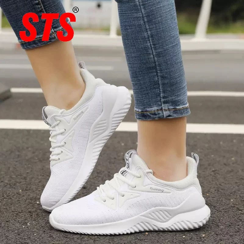 

STS Women's Casual Flats Shoes Fashion Sneakers Women Mesh Breathable Light Soft Ladies Outdoor Running Sport Footwear Plus-Size