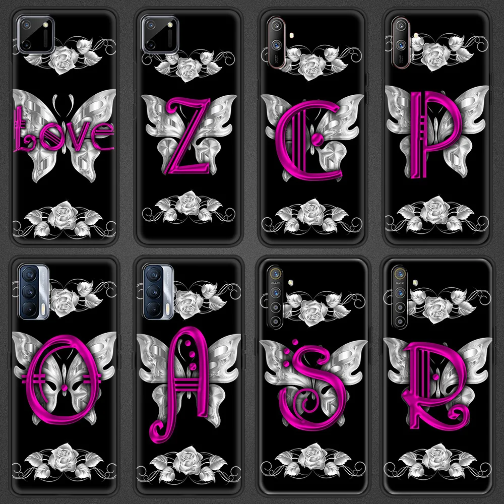 

nitial Letter Soft Phone Cover Case for Realme C3 C11 C15 5 6 7 7i 8 Pro X7 X50 XT Pro GT Neo V15 5G Luxury Shell