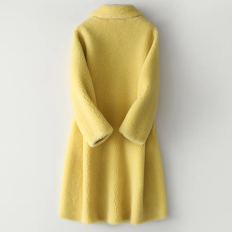 High Quality Winter Genuine Leather Plus Size Long Sleeve Outerwear for Women Casual Long Wool Overcoat White Sky Blue Fur Coat