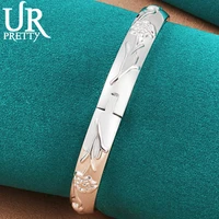 urpretty 925 sterling silver relief flower bangle bracelet for women wedding engagement party jewelry christmas gift