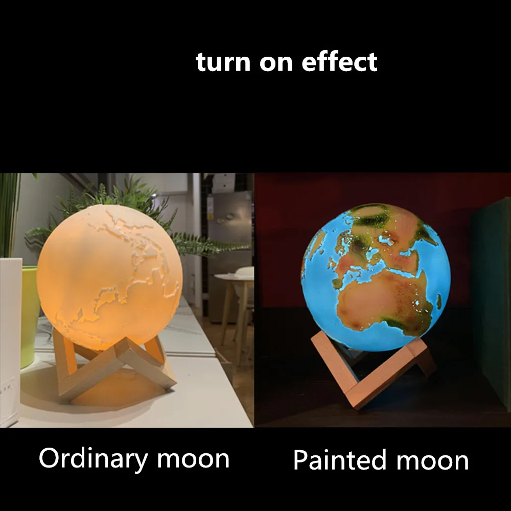 3D креативная красочная лампа с принтом земли 15 см USB перезаряжаемая Луна