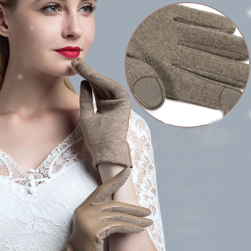 Перчатки из натуральной кожи для пар мужские и женские зимние шерстяные перчатки