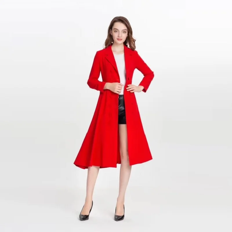 

New Top Grade 2021 Spring Fashion Women's Dress Notched Collar Double Breasted Lady Chic Dress Sashes Female Midi Dress Cotton