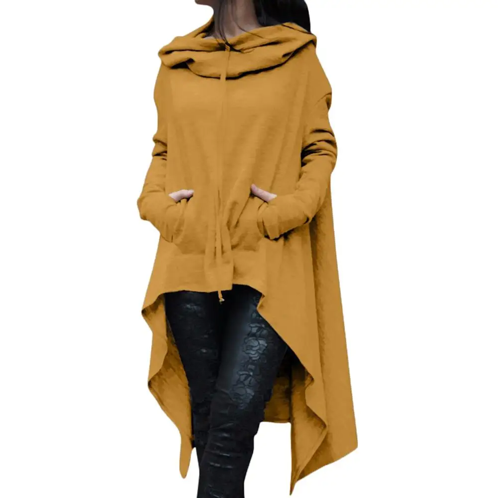 

Autumn Plus Size Women Asymmetric Hoodie Solid Color Long Sleeve Hem Fishtail Hoodie Sweatshirt Pullover Top Loose Oversized