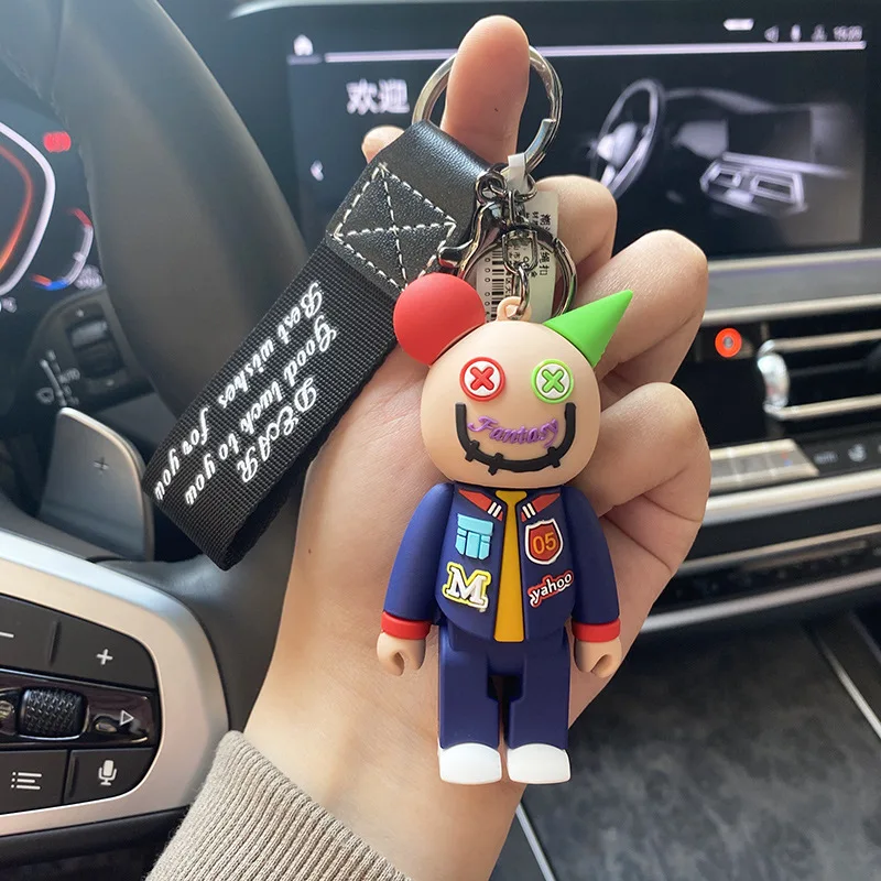 

Fashion Personality Cool Bear Keychain Anime PVC Animal Keyring Couple's Bag Car Keys Accessories Ornament Gift 2021 New Style