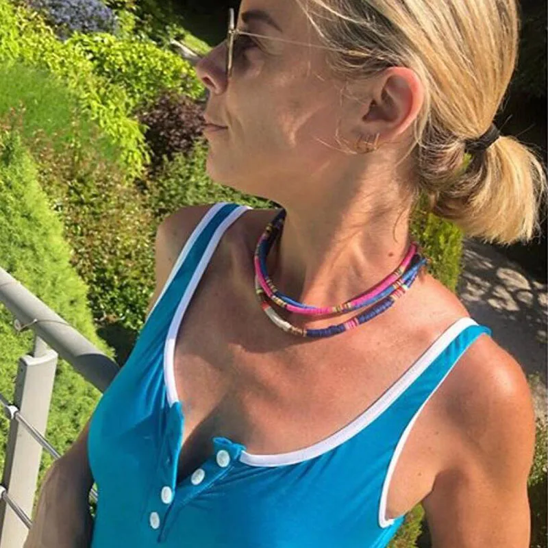 

Ожерелье из полимерной глины, ожерелье-чокер из мягкой керамики, ошейник с цветными бусинами для серферов, Женские Ювелирные изделия ручной...