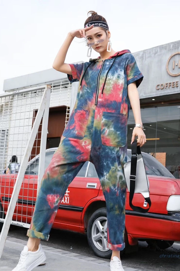 

Tooling jumpsuit large size women's clothing 2020 summer new fashion street shot hip hop blooming loose thin jumpsuit