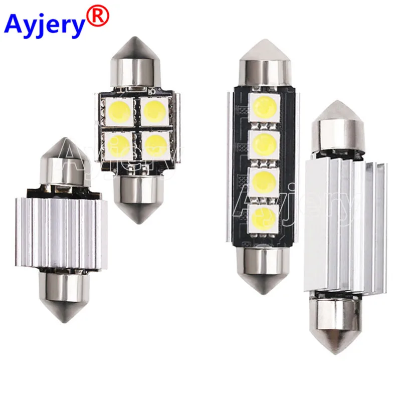 

AYJERY 100PCS 12V C5W C10W LED Canbus bulbs 31/36/39/41mm Festoon 5050 4 SMD White Dome Reading Light Bulb Car Interior lamp