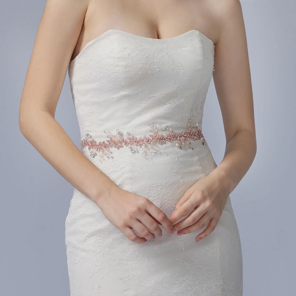 

TRiXY SH233-RG Luxury Rose Gold Jeweled Sash Pearl Wedding Belt Stunning Rhinestone Belts for Women Embellished Bridal Belt