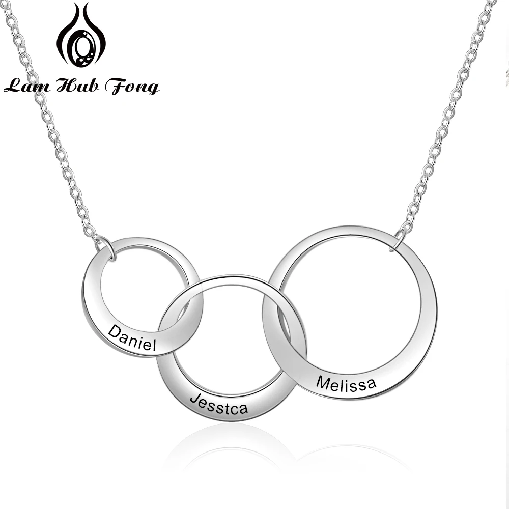 Персонализированное ожерелье с 3 кругами из нержавеющей стали замком