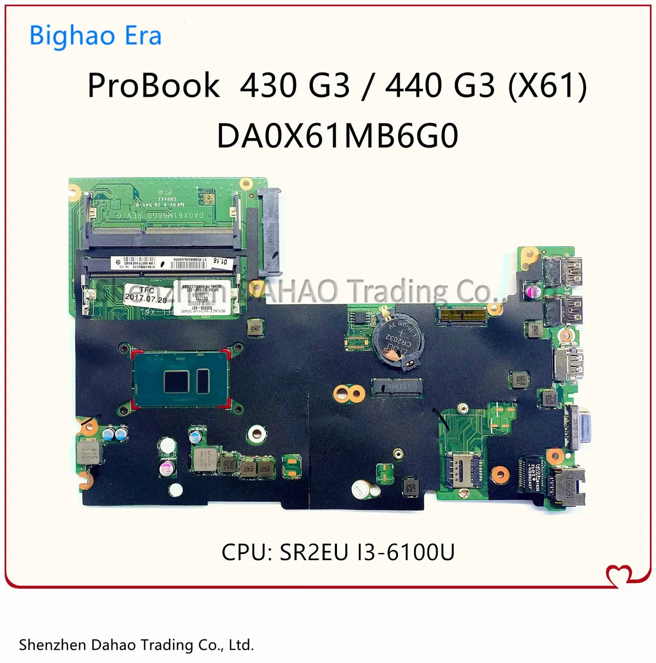 

Материнская плата DA0X61MB6G0 для ноутбука HP ProBook 430 G3 440 G3, материнская плата с процессором i3-6100U 830935-001 830935-601 100%, полностью протестирована