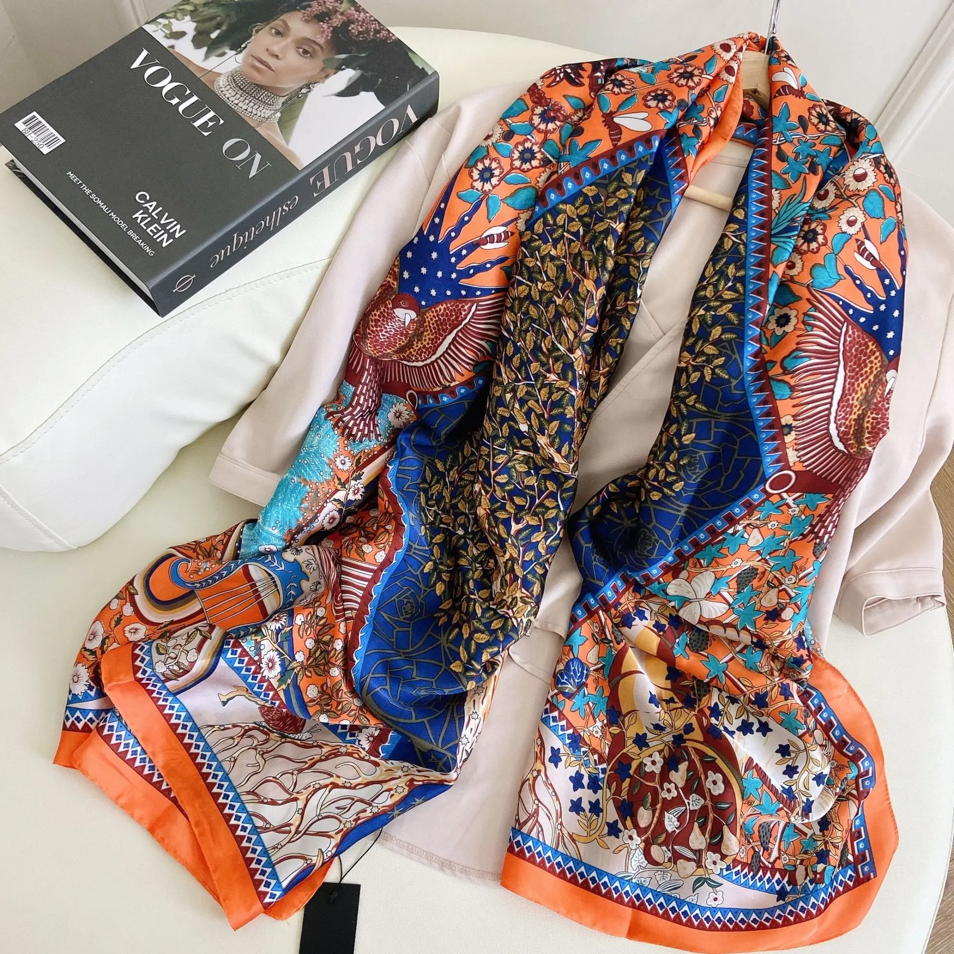 

Silk scarf for women, 180x90cm, Bandana, Hijab, print, large shawl, pareo, silent, for the beach, popular, novelty, summer 2021